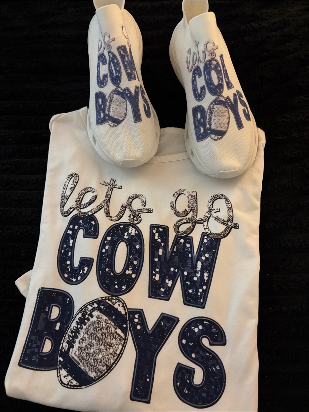 CO White Long-Sleeve 'Lets Go Cowboys' Graphic Tee with Navy and Silver Print